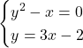 \begin{cases} y^2 - x = 0 \\ y = 3x - 2 \end{cases}