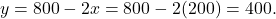 \begin{equation*} y = 800 -2x = 800 -2(200) = 400. \end{equation*}